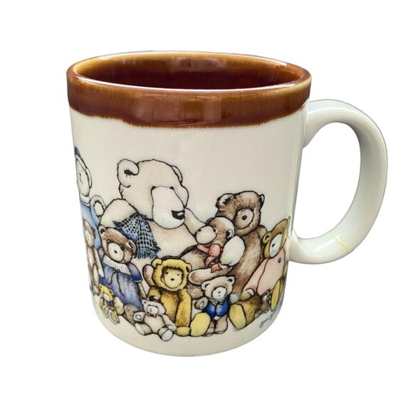 Vintage Otagiri Teddy Bears Heartprint Coffee Mug Japan Stonewear Jan Jameson - Picture 1 of 7